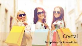  Presentation with tourism policy - Presentation enhanced with consommateur touristique - shopping and tourism concept background and a  colored foreground