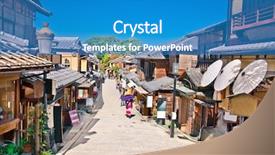  Presentation with kyoto - Cool new PPT theme with tourists are walking on gion backdrop and a teal colored foreground