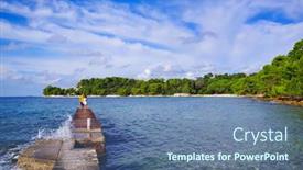  Presentation with tourists - Amazing theme having tourists-at-golden-cape-forest backdrop and a ocean colored foreground