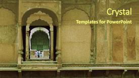  Presentation with tourism in india - Slide set with tourists at red fort delhi background and a  colored foreground