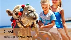  Presentation with tourists - Amazing slide set having tourists children riding camel backdrop and a coral colored foreground