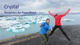  Presentation with people enjoying - Presentation design featuring tourists enjoying beautiful icelandic nature background and a lemonade colored foreground
