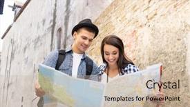  Presentation with baroque - Colorful presentation theme enhanced with tourists exploring the map backdrop and a mint green colored foreground