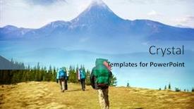  Presentation with expedition - Amazing PPT layouts having tourists-hiking-in-mountains backdrop and a light blue colored foreground