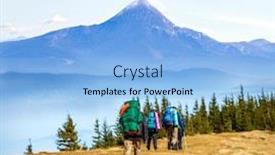 Presentation with expedition - Amazing PPT layouts having tourists-hiking-in-mountains backdrop and a light blue colored foreground
