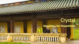  Presentation with tourists - Slide set with tourists in imperial city citadel in hue vietnam background and a tawny brown colored foreground
