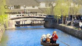  Presentation with old fashioned - Colorful slide set enhanced with tourists-in-old-fashioned-boat backdrop and a coral colored foreground