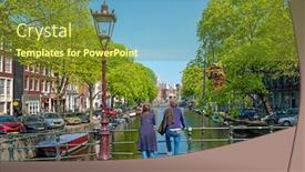  Presentation with tourists - Beautiful presentation design featuring tourists-looking-at-the-view backdrop and a tawny brown colored foreground