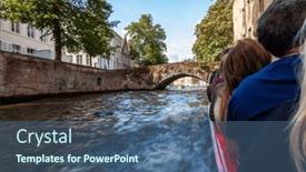  Presentation with tourists - Presentation theme enhanced with tourists-on-a-sight-seeing and a ocean colored foreground