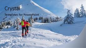  Presentation with hiking mountain - Cool new presentation theme with tourists on their way backdrop and a  colored foreground