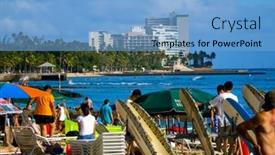  Presentation with waikiki beach - PPT theme featuring tourists-on-waikiki-beach background and a light blue colored foreground