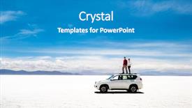  Presentation with solar car sunshade - Amazing PPT theme having tourists on white car rooftop backdrop and a teal colored foreground