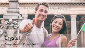  Presentation with rome italy - Slides featuring tourists panoramic banner of people background and a mint green colored foreground