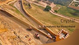  Presentation with elephants - PPT theme with tourists-riding-elephants-on-ascend background and a gold colored foreground