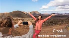  Presentation with tourists - Theme enhanced with tourists-taking-picture-vlogging-outside background and a coral colored foreground