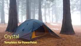  Presentation with misty - Amazing PPT theme having tourists tent in misty forest backdrop and a tawny brown colored foreground