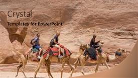  Presentation with petra jordan - Amazing slide deck having tourists-travellers-visiting-petra backdrop and a coral colored foreground