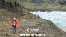  Presentation with trekking - Slide set with tourists-trekking-in-skaftafell-natural background and a gray colored foreground