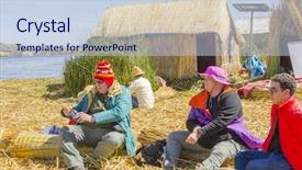  Presentation with overcrowding islands - Beautiful PPT theme featuring tourists visiting one of uros backdrop and a sky blue colored foreground