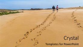  Presentation with tourists - PPT theme featuring tourists walking on beach in oualidia atlantic coast of morocco background and a yellow colored foreground