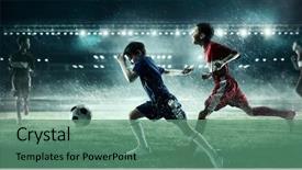  Presentation with play children - Colorful slide deck enhanced with tournament - children play soccer mixed media backdrop and a ocean colored foreground