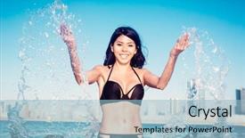  Presentation with water drops - Theme enhanced with tours dubai - woman on city beach splashing background and a  colored foreground
