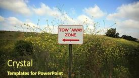  Presentation with green hills - Colorful PPT theme enhanced with tow-away-zone-sign backdrop and a tawny brown colored foreground