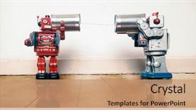  Presentation with talk - PPT theme having tow retro robots talk background and a coral colored foreground