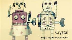  Presentation with robot - Cool new PPT theme with tow robots together backdrop and a lemonade colored foreground