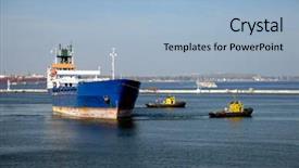  Presentation with port - Beautiful slides featuring towage of the transport ship backdrop and a light blue colored foreground