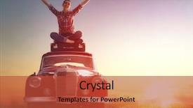  Presentation with vintage car - PPT theme featuring towards - toward adventure girl relaxing background and a red colored foreground