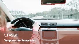  Presentation with driving road - Slide deck featuring towards - woman driving the modern car background and a coral colored foreground
