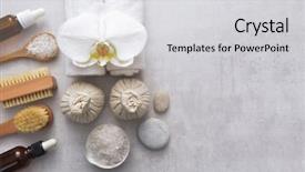  Presentation with herbal - Colorful slide set enhanced with towel and orchid - beauty concept backdrop and a light gray colored foreground