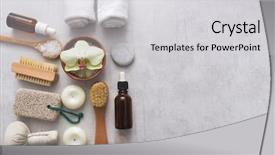  Presentation with herbal medicine healing herbs mortar - Beautiful PPT theme featuring towel and orchid - beauty concept backdrop and a light gray colored foreground