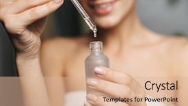  Presentation with cosmetic - Theme featuring towel applying cosmetic oil background and a coral colored foreground