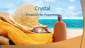  Presentation with lotion - Presentation theme enhanced with towel at the beach background and a sky blue colored foreground
