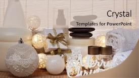  Presentation with skincare and body care spa - Audience pleasing theme consisting of spa still life with cosmetic backdrop and a soft green colored foreground