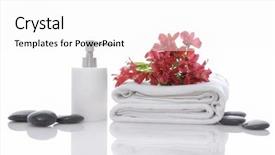  Presentation with orchid - Colorful presentation design enhanced with towel bottle oil black stone backdrop and a white colored foreground