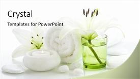  Presentation with peppermint candy cane on white - Slides enhanced with towel candle and pebbles white background and a white colored foreground