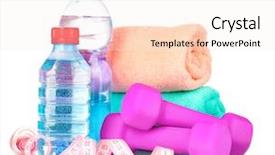  Presentation with blue water splash isolated - Presentation theme consisting of towel dumbbells and water bottle background and a  colored foreground