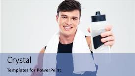  Presentation with water sports - Colorful PPT layouts enhanced with towel giving bottle with water backdrop and a teal colored foreground
