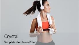  Presentation with music headphones - Presentation theme featuring towel on neck listening music background and a light gray colored foreground