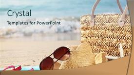  Presentation with straw - Slide deck consisting of towel sunglasses and flip flops background and a sky blue colored foreground