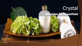  Presentation with stem - PPT theme with towel-with-oil-bottle-hydranges background and a black colored foreground