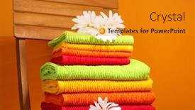 Presentation with orange - PPT theme enhanced with towels-and-flowers-on-wooden background and a gold colored foreground