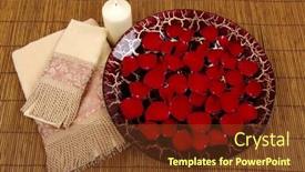  Presentation with fragrant - PPT theme featuring towels candle and floating fragrant rose petals background and a tawny brown colored foreground