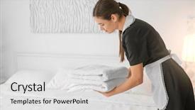  Presentation with bed hotel - Cool new slides with towels near bed in hotel backdrop and a light gray colored foreground