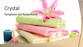  Presentation with white candles - PPT theme consisting of towels with lily aroma oil candles and sea salt isolated on white background and a white colored foreground