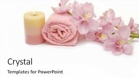  Presentation with purple orchids pink flowers orchid - Audience pleasing presentation consisting of towels with pink orchid flowers backdrop and a white colored foreground