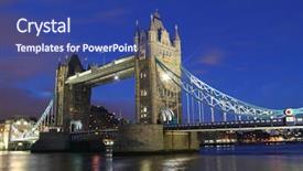  Presentation with tower - PPT theme enhanced with tower bridge in london uk by night background and a ocean colored foreground